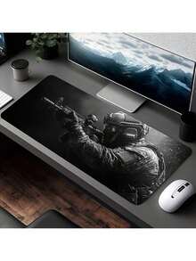 1 buah Alas Mouse Gaming Taktis Ukuran Besar - Alas Karet Anti Selip, Permukaan Halus Cocok Untuk Bekerja, Bermain Game, Kantor dan Penggunaan di Rumah, Hitam dengan Desain Armor Biru, Alas Mouse Meja - Mouse Pad - View 5
