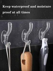 1pc Soft Transparent 6-Hook Acrylic Wall Hanger, (Not Suitable For Lime Walls As It Won't Stick), Can Be Adhered To Bathroom/Kitchen Tiles Or Smooth Painted Doors Back To School - White - View 9