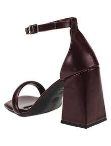 Women's High Heel Sandal With Square Block Heel, Geometric Studded Heel, Shekinah Style, New Release, Comfortable, Soft, Modern, Party, Fashion Blogger Style, New Arrival - Gỗ đỏ - Xem 5