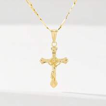 1pc Classic European Style Copper Jesus Cross Pendant Necklace, Limited Edition "Light Of Protection", Suitable As Gift For Christmas, Thanksgiving, Halloween, Mother's Day, Valentine's Day, Friends, Believers, First Holy Communion, Daily Wear And Prayer - Yellow Gold - View 8