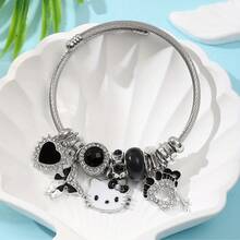 Sanrio 1件三丽鸥Hello Kitty可爱吊坠手镯，闪亮水钻心形钥匙吊坠手链，Y2K风格银色饰品 - 情人节送给女性和三丽鸥粉丝的完美礼物 - 彩色 - 查看 4