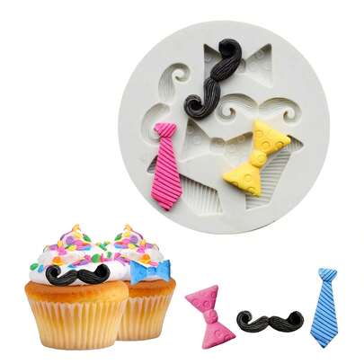 2pcs Mustache Bow Tie Silicone Mold, Suitable For Chocolate, Cake Decorating, Clay DIY Baking Tools