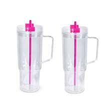 AGH 40oz Snowglobe Tumbler With Handle And Lid, Acrylic Snow Globe Cups With Pre-Drilled Hole, Double Wall Reusable Clear Plastic Travel Coffee Mug Cup For Snowglobe Glitter DIY, 2 Pack Hot Pink - 玫紅色 - 查看 5