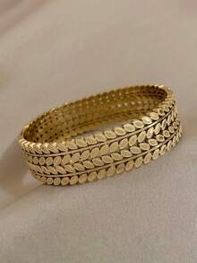 Camhanno 1件优雅金色不锈钢大叶子镂空手链，男女皆宜的优雅日常派对配饰 - 彩色 - 查看 8