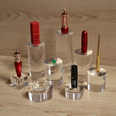 1pc Transparent Acrylic Round Display Stand, Modern Display Box Suitable For Jewelry, Cosmetics, Bedroom Home Decor, Storage Display Rack, Mini Doll Display, Easy To Clean, Space Saving, Suitable For Rings, Dolls, Photography Props, Jewelry Collections, Ideal Gift For Valentine's Day, Mother's Day