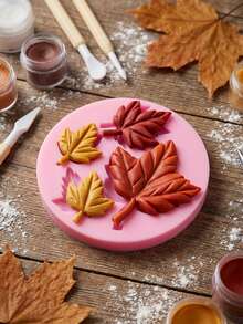 1pc/2pcs 4-Chamber Maple Leaf Chocolate Silicone Mold, Maple Leaf Leaf Mold For Cake Decoration, Maple Leaf Candy Mold, Cupcake Decoration, Polymer Clay, Handmade, Chocolate, Resin - Pink - View 8