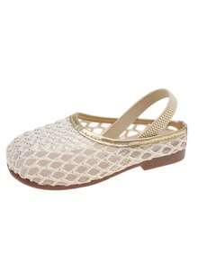 1 par de sandalias planas tipo slip-on para niñas 2026, diseño de malla hueca, transpirables, antideslizantes, suela blanda, adecuadas para uso exterior de verano / sandalias de playa para niñas pequeñas - Dorado - Ver 10