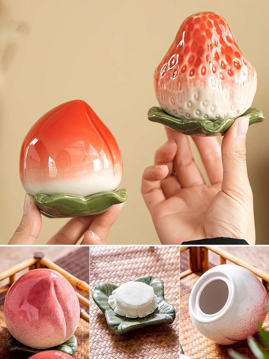 Ceramic Tea Pot With Airtight Lid, Multi-Functional Storage Jar For Tea Bags, Jewelry, Candy, Suitable For Home, Office, Dorm, Kitchen, Portable Travel Decorative Container, Household Essential