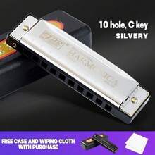 C Key 10 Hole 20 Tone Dual Harmonica Mouth Organ, Suitable For Beginners And Professionals In Blues Harmonica, Retro Style Harmonica, Equipped With A Hard Shell, Is An Ideal Gift Choice - 金色 - 查看 6