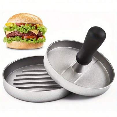 Non-Stick Metal 1pc Hamburger Press Patty Maker With Mold | Manual Burger Meat Flattener, Breakfast Pancake Frying Pan, Kitchen Gadget, Cookware