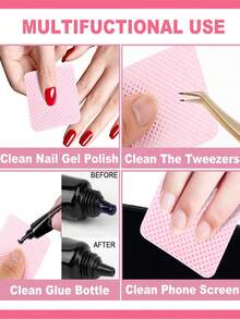 1080/400/200 miếng bông tẩy sơn móng tay chuyên nghiệp không mùi, không xơ, khăn lau gel UV, dụng cụ làm sạch trước và sau khi làm móng (Màu hồng) - hồng - Xem 5
