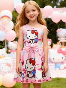 SANRIO Valentine's Day Girls' Sleeveless Dress, Spring/Summer Style. Perfect For Holidays, Birthday Parties, Vacations, Easter, And St. Patrick's Day Gifts. - 樣式 1 - 查看 4