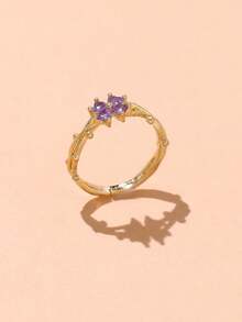 1 pieza Anillo floral de trébol hueco y delicado, elegante anillo abierto de cobre con diamante incrustado, adecuado para uso diario, fiestas, reuniones, citas, regalos festivos, regalos de joyería, regalos diarios de las mujeres - Multicolor - Ver 6