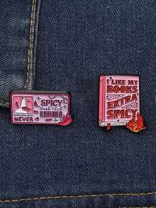 1Set I Like My Books Extra Spicy Enamel Pins The Sizzling Literary Metal Brooches Fashion Lapel Badge Backpack Clothes Jewelry Gift - Multicolor - View 7