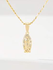 1件经典欧式铜镶嵌锆石圣母瓜达卢佩吊坠项链，限量版，适合作为圣诞节/感恩节/万圣节/母亲节/情人节礼物送给情侣/朋友/教父母，也适合天主教初领圣体、日常及节日佩戴祈祷。 - 金黃色 - 查看 1