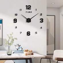 极简风格装饰钟，静音数字挂钟，创意钟，客厅卧室墙贴创意钟，北欧风家居办公室挂钟，DIY静音自粘悬挂式装饰钟 - 黑色 - 查看 5