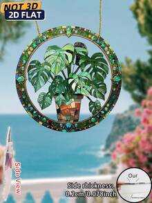 2D Acrylic Tropical Leaf Sunlight Catcher Decor, Hanging Plant Lover Wreath Sign, Home & Window Decoration Panel, Green Jungle Theme Seasonal Party Decor, Home Accents, Valentine's Day Gift - Colorful - View 7