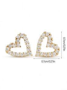 2pairs Sweet Beautiful Stylish Pave Zirconia Heart & Five-Pointed Star Stud Earrings For Daily Wear Jewelry Accessory For Anniversary Valentine's Day Gift - Gold - View 5