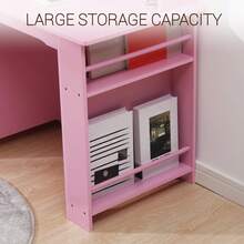 Juego de computadora y Silla para niños y niñas, Mesa de Escritura de Madera para niños con estantería, tablón de anuncios, gabinete y cajón para Edades de 3 a 8 años - Rosa - Ver 5