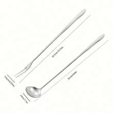 [Stainless Fork] 2pcs Reusable Stainless Steel Pickle & Olive Fork Spoon Set | Long Handled Serving Forks, Utensil Forks, Fruit Fork, Long Handle Spoon, Kitchen Tools - Perfect For Serving And Picking Up Canned Pickles And Olives - Multicolor - View 3
