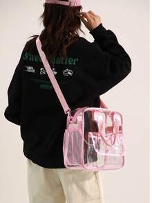 Large Capacity Stadium Approved Transparent PVC Tote Bag Shoulder Bag Clear Bag Sport Bag Lightweight Daily Crossbody Bag For Women/Unisex Waterproof Handbag For Concert Sport School Swimming Travel Vacation See Through Storage Bag - 黑色 - 查看 5