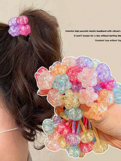 6个/1个不对称串珠发圈，闪亮星星装饰发绳，弹力马尾发带，日常发饰，橡皮筋，发绳