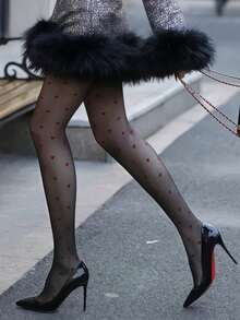 1/2 Pair Plus Size Women Aurora & Heart Pattern Tights/Pantyhose, Christmas Gift - Apricot - View 4
