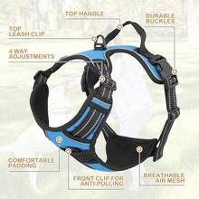 Reflective Dog Harness, No Pull Vest Harness With Handle, Adjustable Soft Padded Pet Harness For Large Dogs - 天藍色 - 查看 6