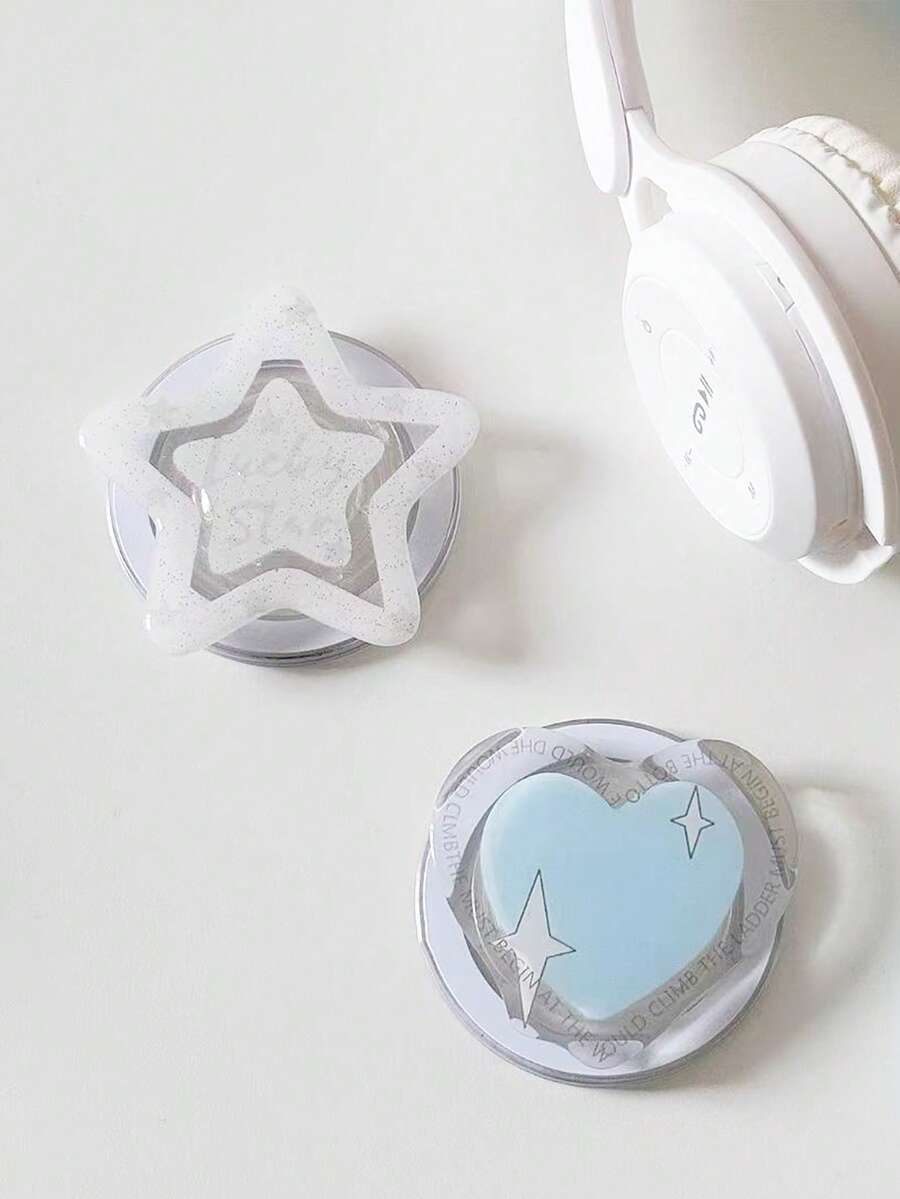 1pc INSL Blue Heart & Star Acrylic Resin Droplets Phone Stand, Foldable Portable Air Cushion Magnetic Phone Holder - Multicolor - View 1