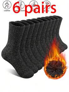 1/3/6双装超厚保暖男士袜子 - 舒适柔软，是送给爸爸的圣诞礼物，适合寒冷天气，长袜，冬季黑色袜子，保暖袜，休闲加厚吸湿舒适中筒袜，温暖舒适 - 彩色 - 查看 6