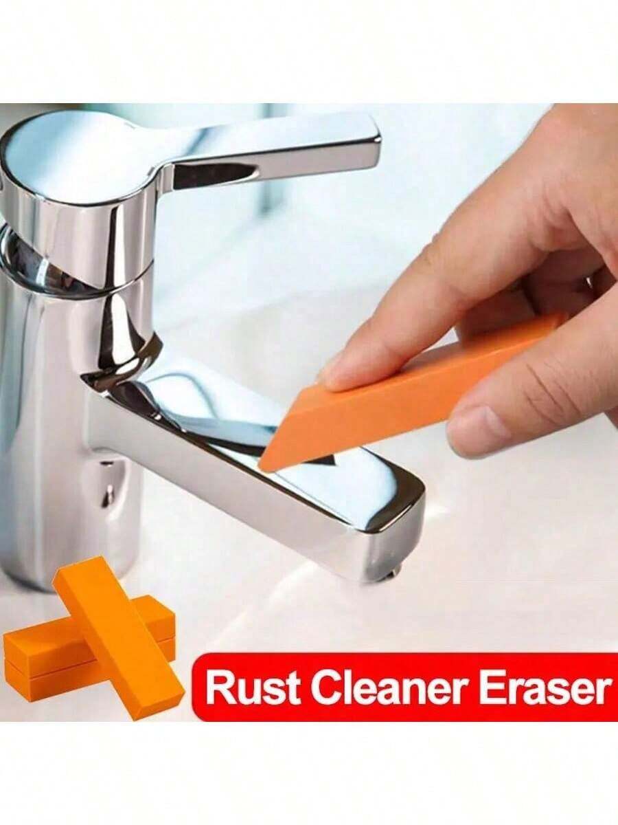 1pc Orange Rectangular Rubber Cleaning Sponge, Descaling Cleaning Tool, Suitable For Bathroom, Kitchen, Household Use