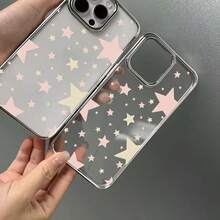 1 pieza Funda de teléfono personalizada con estrella amarilla y rosa de concha brillante, compatible con iPhone 16 Pro Max, 17/16/15/14 Plus, 13/12/11, Air - Multicolor - Ver 4