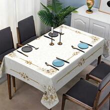 1pc Elegant Floral Tablecloth With Golden Accent - Luxury Rectangular Dining Table Cover, & Golden Floral Pattern, , Durable Linen Fabric For Wedding, Party, Everyday Use - Easy-Clean Kitchen & Dining Decor - Multicolor - View 2