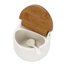 SHIOUCY Kitchen Spice Jar Set, Ceramic Spice Jars With Bamboo Lids And Sugar Spoons, Spice Container With Tray For Kitchen Restaurant Buffet Party - White+Brown - View 10