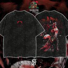 [Shibuya] Kratos God Of War 28.10 Retro Vintage Unisex Oversize Anime Manga Acid Washed Heavyweight Cotton T-Shirt, Anime Merch, Gift For Anime Fan. Menswear Oversized - 黑色 - 查看 2
