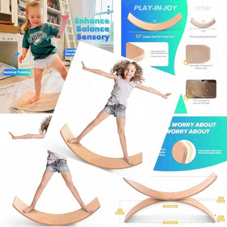 Balance Board [Natural Wood] Wobble Board For Toddlers Open Ended Montessori Waldorf Learning Toy Gifts For 3 4 5 6 7 8 Year Old Boys Girls Birthday And Christmas Stocking StuffersFull Of Fun - NaturalWood - View 1