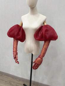 1 Set White Organza Puff Sleeve Bridal Arm Sleeves + Gloves - Multicolor - View 5