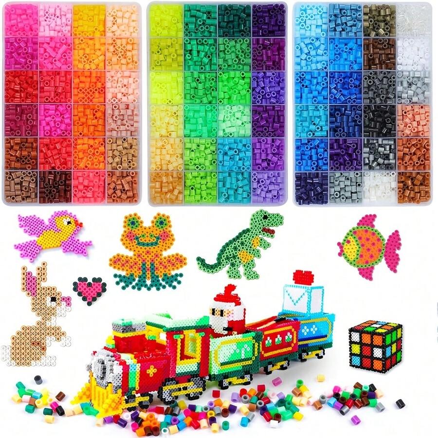 1680颗熔珠套装，5毫米3D像素拼图珠，工艺珠套装，包含收纳盒和豆盘，适用于创意艺术项目和家居装饰 - 彩色 - 查看 1