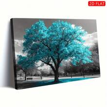 Turquoise Tree Canvas Wall Art - Modern Minimalist Black & White With Turquoise Accent, Framed Painting, Sturdy Wooden Frame Living Room, Bedroom, Office Decor - Housewarming Wedding Idea, House Decor, Fingerprintsfriendly Material, Home Decoration, Highquality Print, Decorative Artwork, Home Decorators, 2D Flat, Room Decor - 1 - View 11