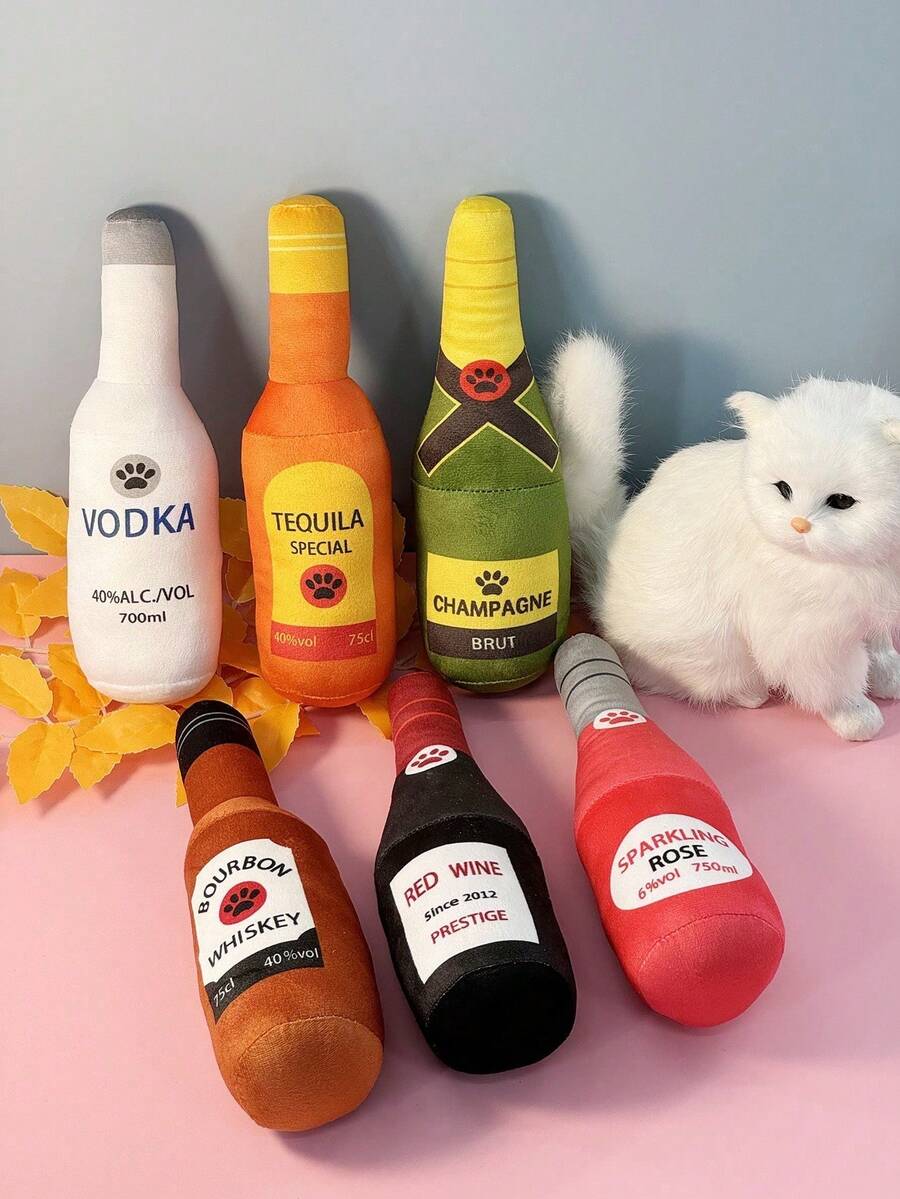 1pc Plush Squeaky Dog Doll - Champagne Bottle, Pet Valentine's Day Gift, Dog Boredom Buster, Built-In Sound Device For Cats & Dogs, Soft Material Protects Teeth, Suitable For Medium/Small Dogs & Puppies, Chew Doll, Throw Doll - Multicolor - View 1