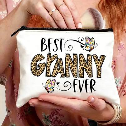 1 pieza Bolsa de maquillaje con diseño de corona de flores de abuela, bolsa con cremallera ligera, de moda para viajes y uso diario - Bolsa de almacenamiento multifuncional para papelería, medicamentos y accesorios - Opción de regalo ideal