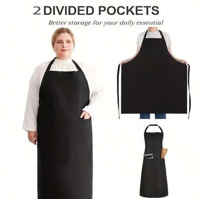 1 قطعة مريلة مقاس كبير، مريلة مطبخ كبيرة مع جيبين، مريلة سوداء قابلة للتعديل مناسبة للرجال والنساء ذوي الأحجام الكبيرة للطهي والخبز والتنظيف والبستنة والشواء