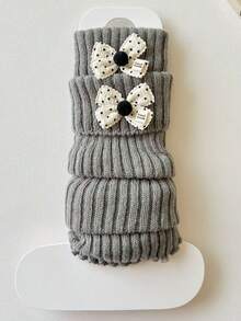 1双白色芭蕾舞风格蝴蝶结装饰腿套，保暖舒适，日式风格，适合秋冬季穿着 - 彩色 - 查看 11