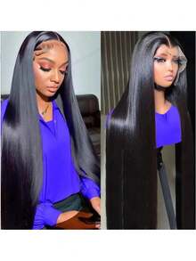 180 % densitet Svart rakt blandat hår 13x4 Lace Front-peruker Lång svart rakt värmebeständigt hår Peruker för kvinnor Mocha svart silkeslent rakt blandat hår Peruker med mänskligt hår 13*4 transparent lace Frontal peruk Brunt rakt hår Peruker - Natur & Svart - Visa 9