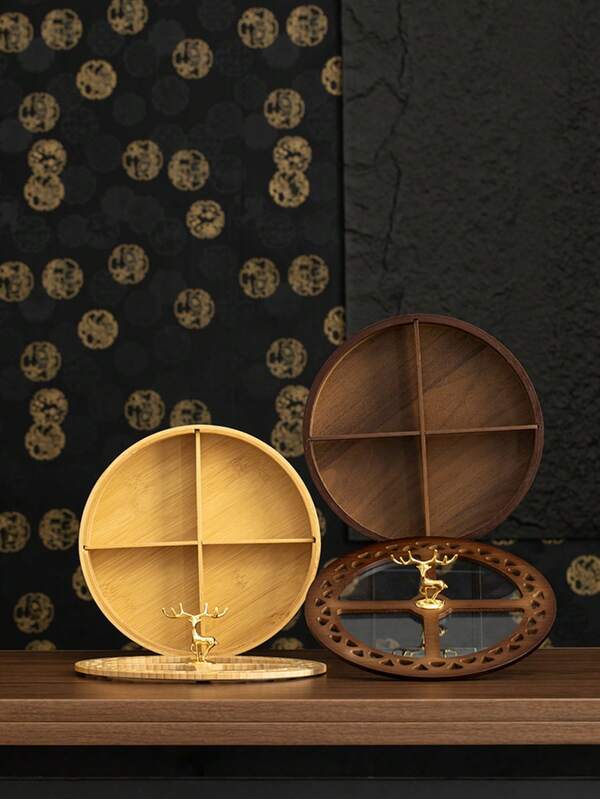 1pc Round Compartment Fruit Plate, Dessert Display Tray, Multi-Function Fruit Platter, Suitable For Dining Table Decor, Home And Kitchen Dining Plate