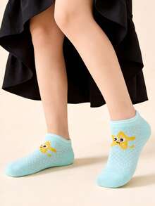 5 Pasang Kaos Kaki Pendek Anak-Anak Motif Kartun Hewan Laut Berbahan Katun, Berbahan Jala, dan Bernapas, Kaos Kaki Lantai Anti Selip Lucu untuk Bayi - MultiWarna - View 3
