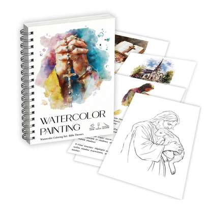 Libro de acuarelas con temática cristiana, libro para colorear de la Biblia, 12 hermosas ilustraciones con tutoriales de pintura, regalo perfecto para Pascua