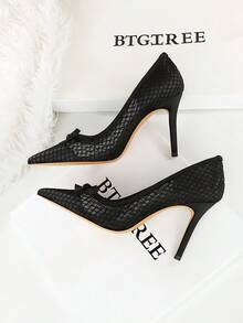Sexy Lace Pointed Toe Mesh High Heel Pumps, Nightclub Style, Suitable For Party And Formal Occasions - Black - View 6