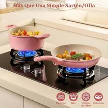 Sartenes Antiadherentes 15 Piezas, Bateria de Cocina, Juego de Sartenes de Induccion, Juego de Ollas y Sartenes, Fcil Limpieza, con Sartenes y Cacerolas Libre de PFOA, Rosa - Rosa - Ver 6