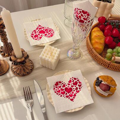 10pcs/20pcs 2025 New Gold Foil Heart Napkins, 9.84x9.84 Inches - Wedding Birthday Garden Party Decorative Paper Napkins, For Restaurant, Kitchen, Cafe Decor